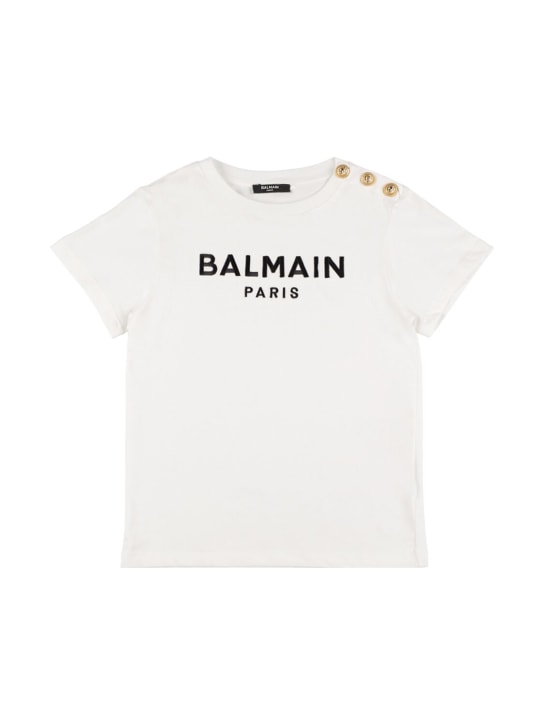 Balmain: T-Shirt aus Bio-Baumwolljersey - Weiß - kids-girls_0 | Luisa Via Roma