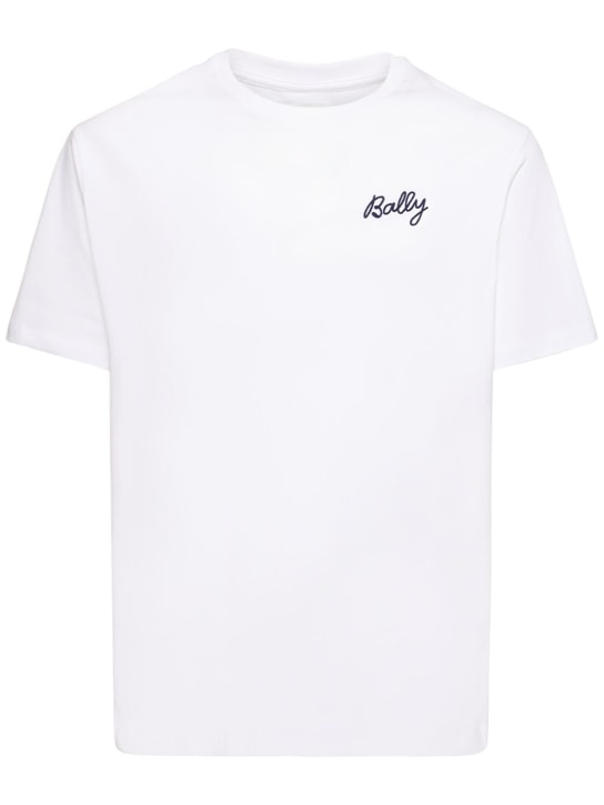 Bally: Logo cotton jersey t-shirt - Beyaz - men_0 | Luisa Via Roma