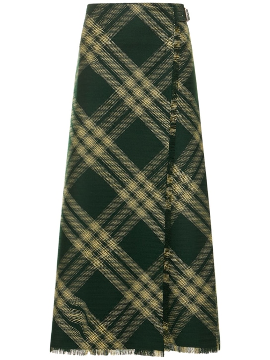 Burberry: Check knit long wrap kilt skirt - Green/Yellow - women_0 | Luisa Via Roma