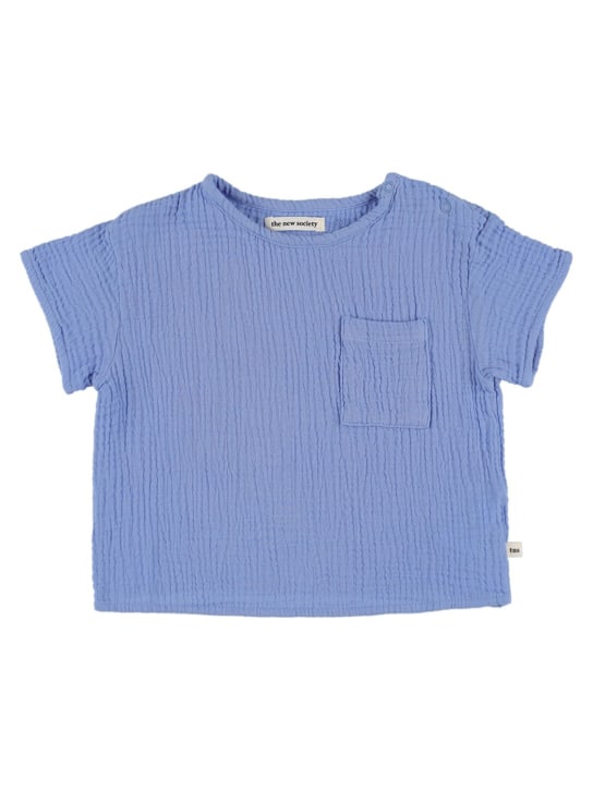 The New Society: T-shirt en piqué de coton - Bleu - kids-boys_0 | Luisa Via Roma
