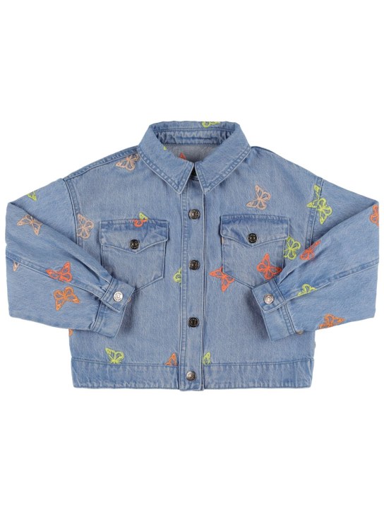 The New Society: Embroidered cotton denim jacket - Mavi/Renkli - kids-girls_0 | Luisa Via Roma
