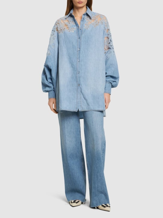 Ermanno Scervino: Camisa oversize de algodón bordado - Azul Claro - women_1 | Luisa Via Roma