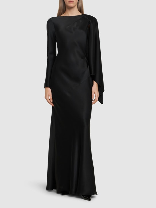 Alberta Ferretti: Long sleeve satin long dress - Siyah - women_1 | Luisa Via Roma
