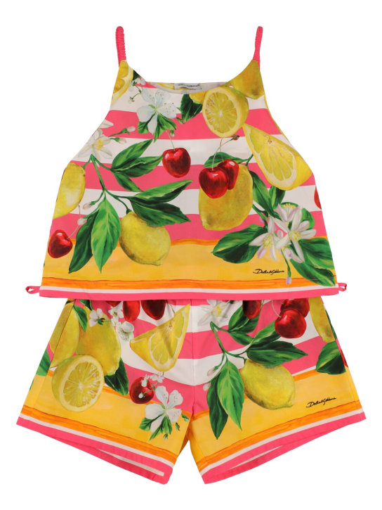 Dolce&Gabbana: Shorts e top in cotone con stampa - Multicolore - kids-girls_0 | Luisa Via Roma