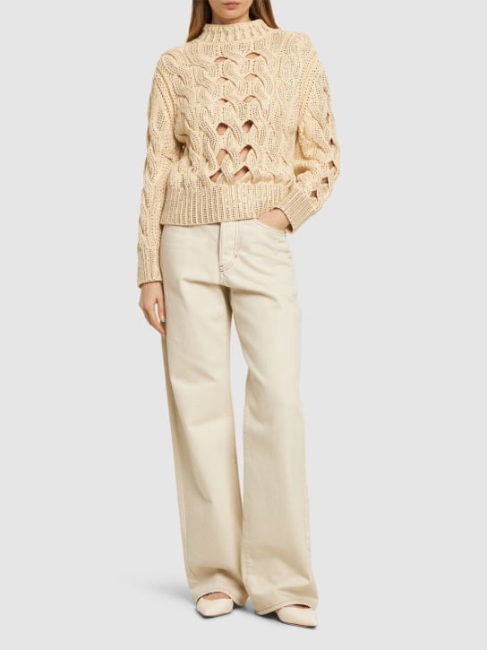 Ermanno Scervino: Cotton blend openwork sweater - Gold - women_1 | Luisa Via Roma