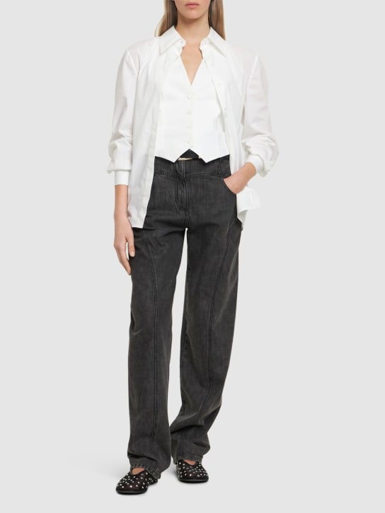 Alberta Ferretti: High waist denim straight jeans - Dark Grey - women_1 | Luisa Via Roma