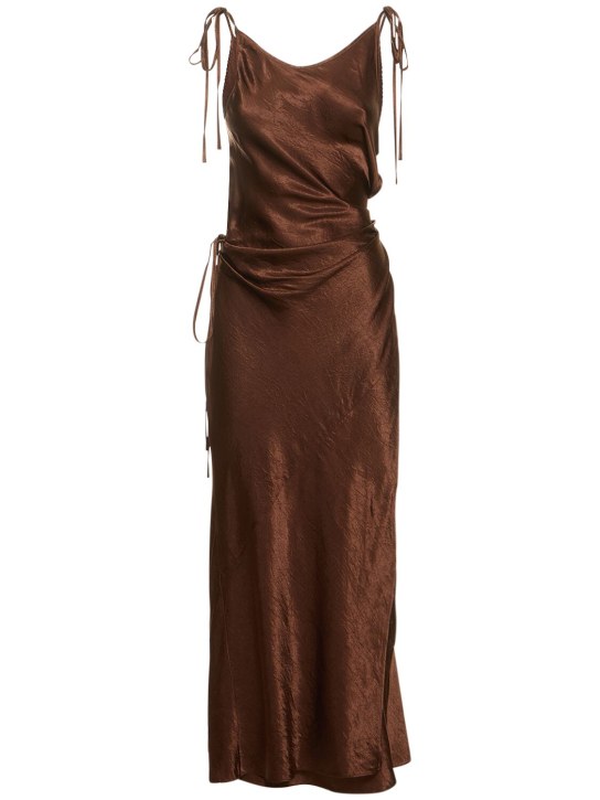 Acne Studios: Satin self-tie long dress - Kahverengi - women_0 | Luisa Via Roma