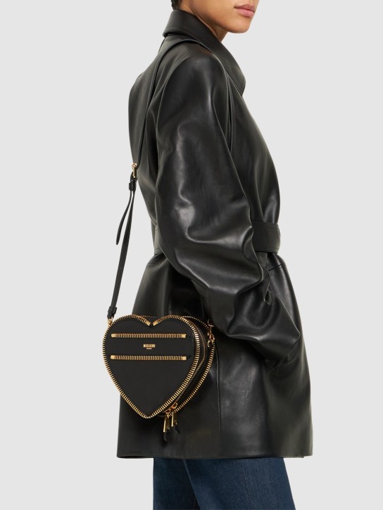 Moschino: Rider leather heart bag - Black - women_1 | Luisa Via Roma