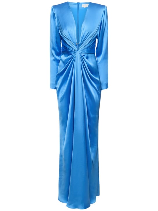 Zuhair Murad: Robe longue en satin léger drapé - Bleu - women_0 | Luisa Via Roma