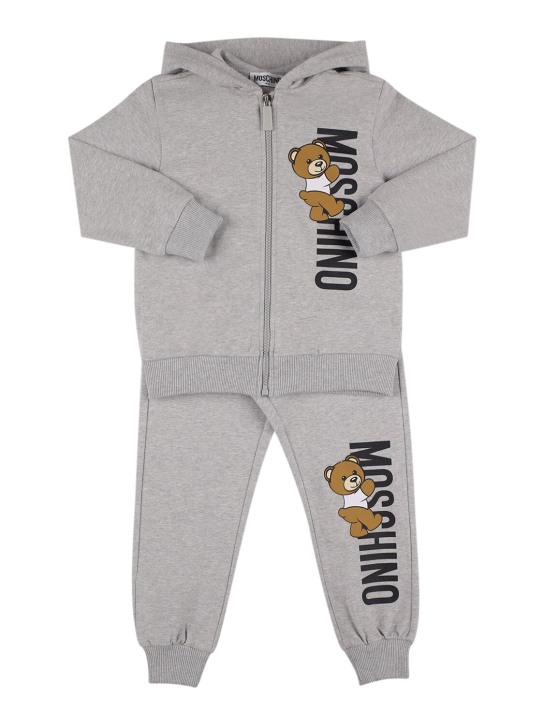 Moschino: Cotton hooded sweatshirt & sweatpants - Gri - kids-boys_0 | Luisa Via Roma
