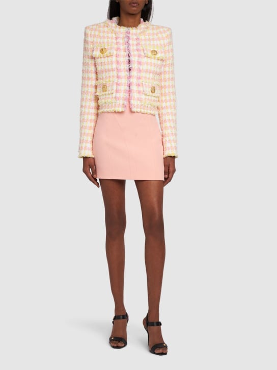 Balmain: High waist viscose crepe mini skirt - Pink - women_1 | Luisa Via Roma
