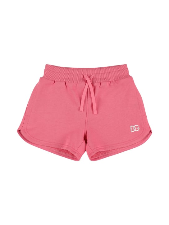 Dolce&Gabbana: Logo printed cotton jersey shorts - Pink - kids-girls_0 | Luisa Via Roma