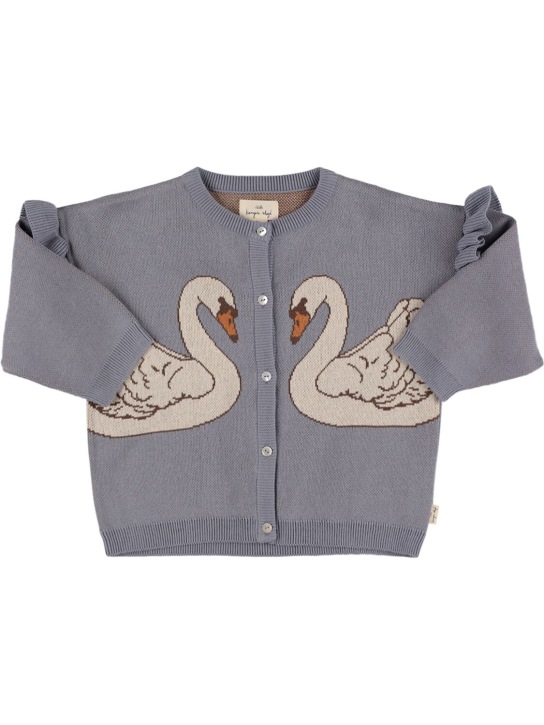 Konges Sløjd: Swans organic cotton jacquard cardigan - Grey/Multi - kids-girls_0 | Luisa Via Roma