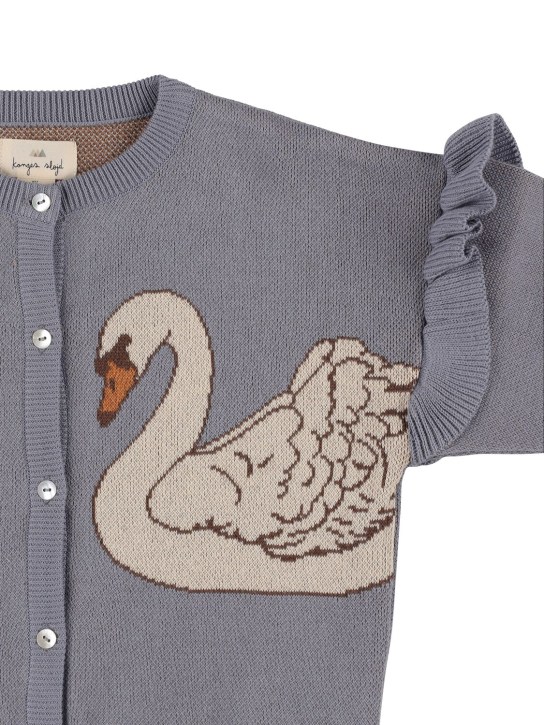 Konges Sløjd: Swans organic cotton jacquard cardigan - Grey/Multi - kids-girls_1 | Luisa Via Roma