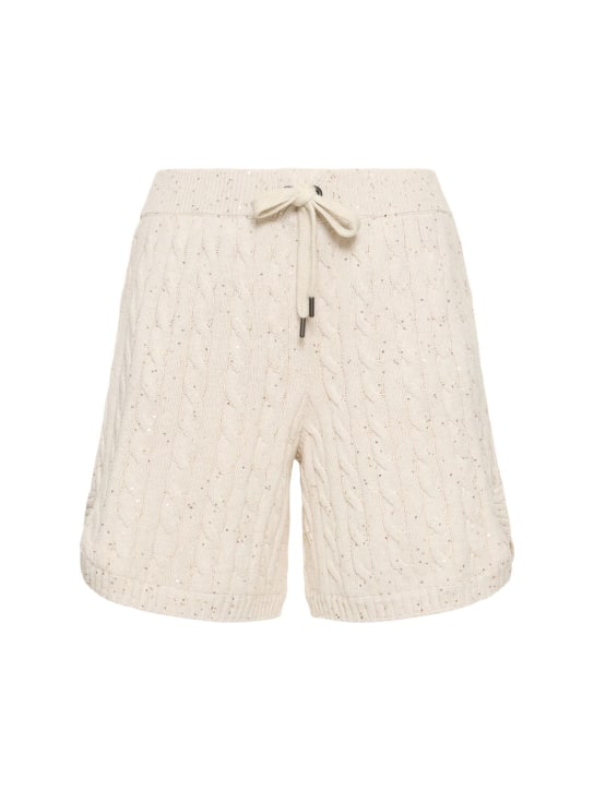 Brunello Cucinelli: Cable knit cotton blend shorts - Beige - women_0 | Luisa Via Roma