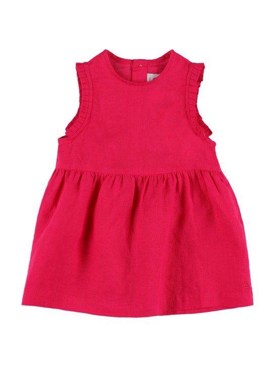 Petit Bateau: Sleeveless linen dress - Dark Pink - kids-girls_0 | Luisa Via Roma