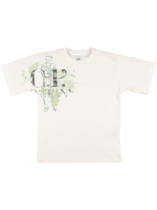 C.P. Company: T-shirt en jersey de coton à imprimé logo - Blanc - kids-boys_0 | Luisa Via Roma