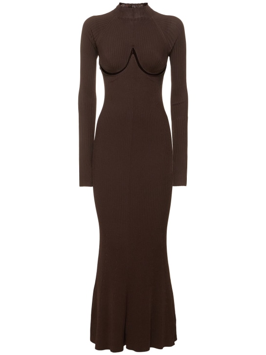 Dion Lee: Viscose blend knit long sleeve dress - Dark Brown - women_0 | Luisa Via Roma