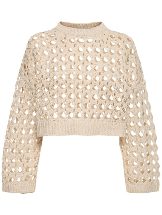 Brunello Cucinelli: Juta blend open knit sweater - Bej - women_0 | Luisa Via Roma
