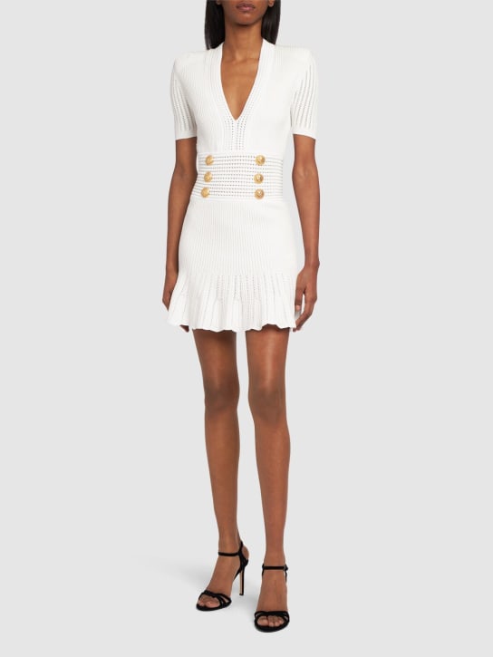 Balmain: Knit viscose mini dress - White - women_1 | Luisa Via Roma