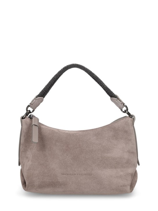 Brunello Cucinelli: Small softy velour leather shoulder bag - Grey - women_0 | Luisa Via Roma