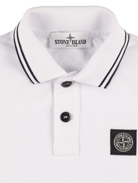 Stone Island: Camiseta polo de algodón piqué - Blanco - kids-boys_1 | Luisa Via Roma