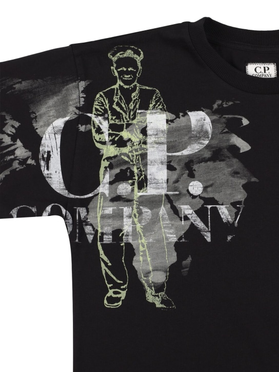 C.P. Company: T-shirt en jersey de coton à imprimé logo - Noir - kids-boys_1 | Luisa Via Roma