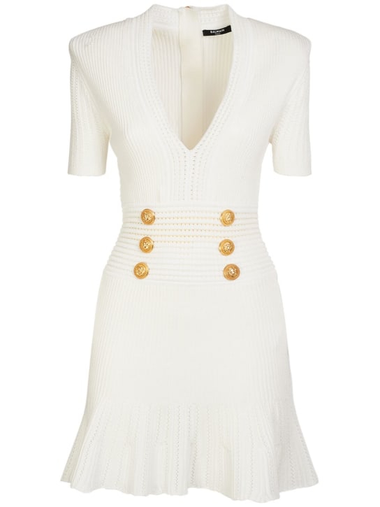 Balmain: Knit viscose mini dress - White - women_0 | Luisa Via Roma
