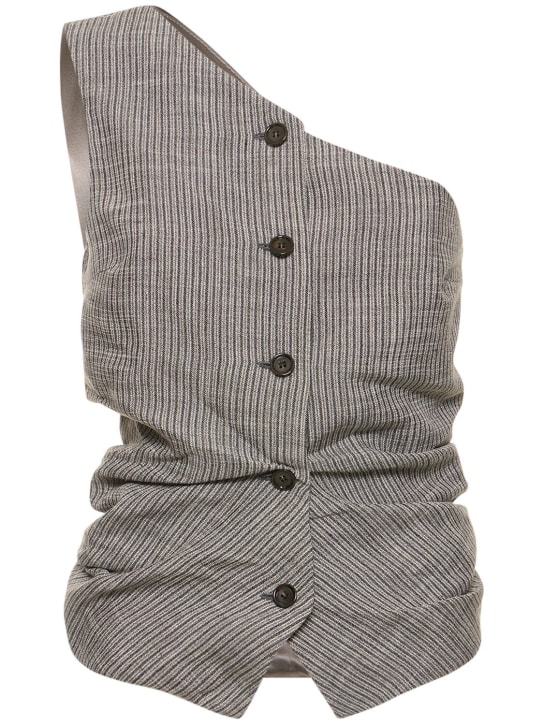 Acne Studios: Linen blend pinstriped one shoulder vest - women_0 | Luisa Via Roma