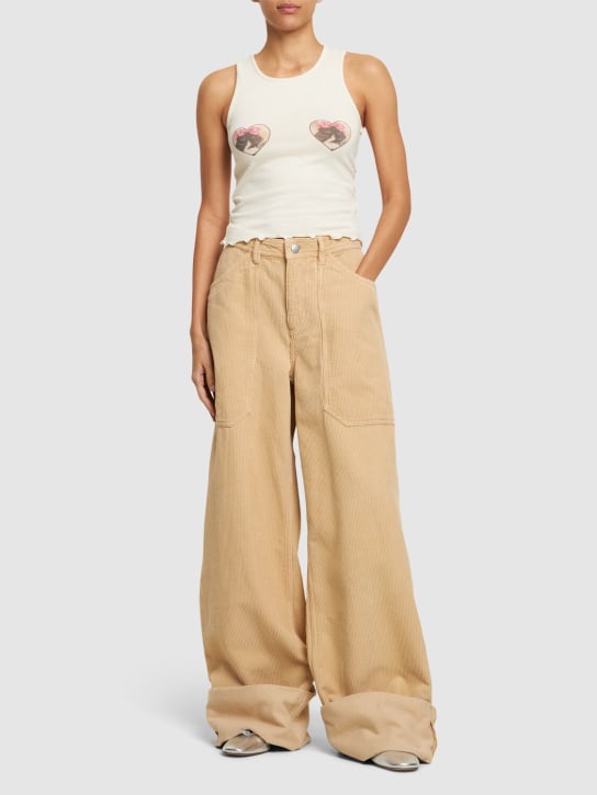 Cannari Concept: Velvet cotton cuffed pants - Beige - women_1 | Luisa Via Roma