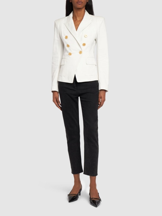 Balmain: Cotton denim jacket w/ buttons - White - women_1 | Luisa Via Roma