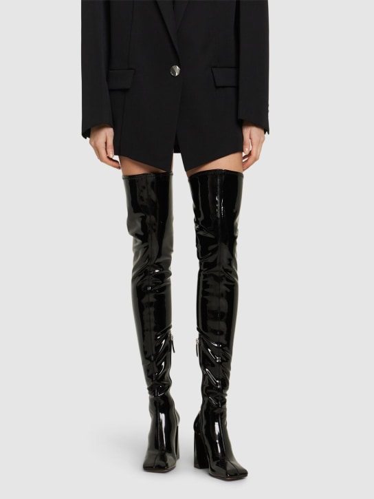 Amina Muaddi: 95mm Marine latex thigh-high boots - Black - women_1 | Luisa Via Roma
