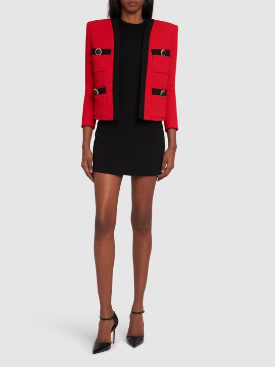 Balmain: Shawl collar double wool crepe jacket - Red/Black - women_1 | Luisa Via Roma