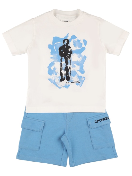 C.P. Company: 棉质平纹针织T恤&短裤 - 白色 - kids-boys_0 | Luisa Via Roma