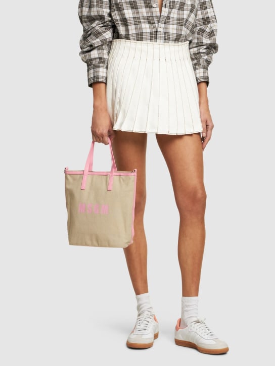 MSGM: Small canvas shopping bag - Pink - women_1 | Luisa Via Roma