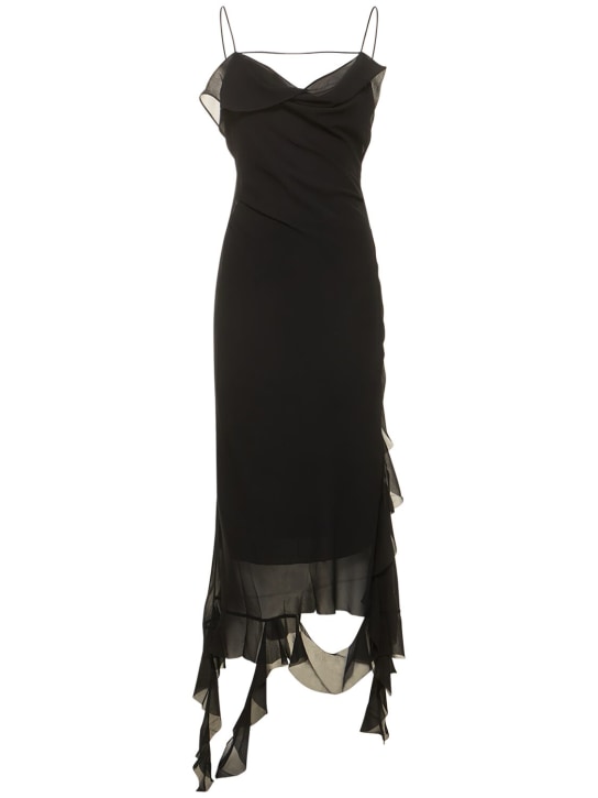 Acne Studios: Ruffled chiffon long dress - Black - women_0 | Luisa Via Roma