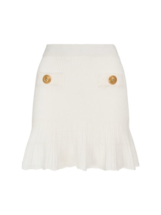 Balmain: Pleated viscose knit flared mini skirt - White - women_0 | Luisa Via Roma