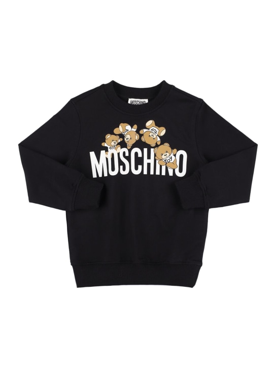 Moschino: 棉质圆领卫衣 - 黑色 - kids-boys_0 | Luisa Via Roma
