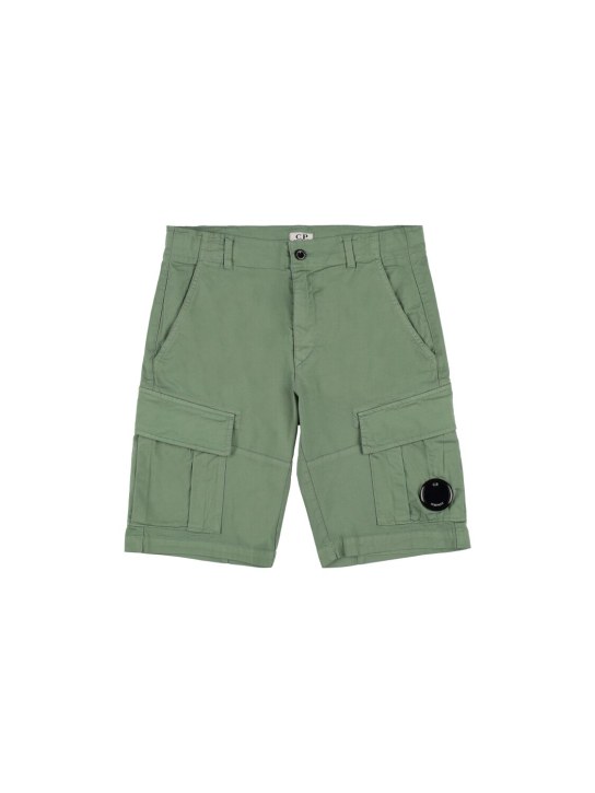 C.P. Company: Shorts cargo de gabardina de algodón stretch - Verde Oscuro - kids-boys_0 | Luisa Via Roma