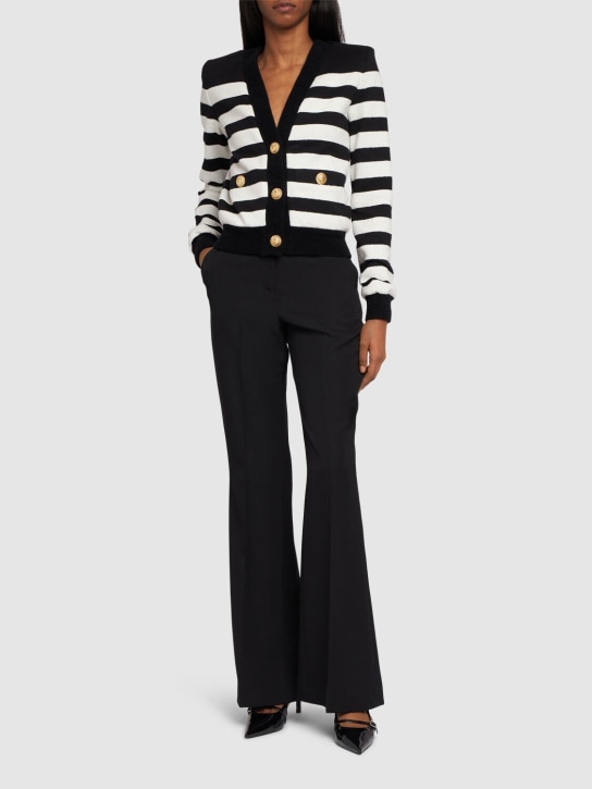 Balmain: Striped cotton blend jersey cardigan - Black/White - women_1 | Luisa Via Roma
