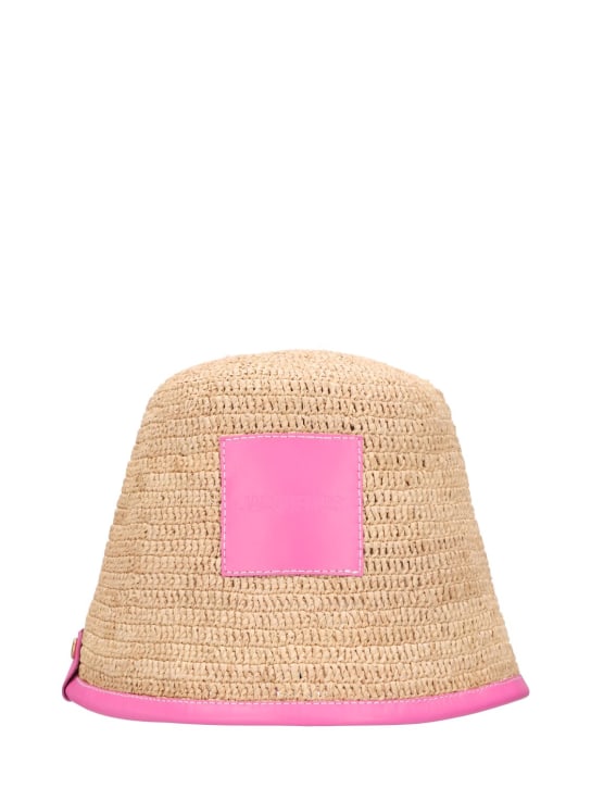 Jacquemus: Le Bob Soli raffia bucket hat - Neon Pink - women_0 | Luisa Via Roma