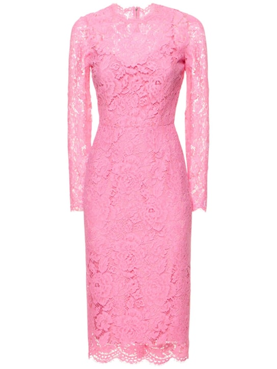 Dolce&Gabbana: Floral & DG stretch lace midi dress - Pembe - women_0 | Luisa Via Roma