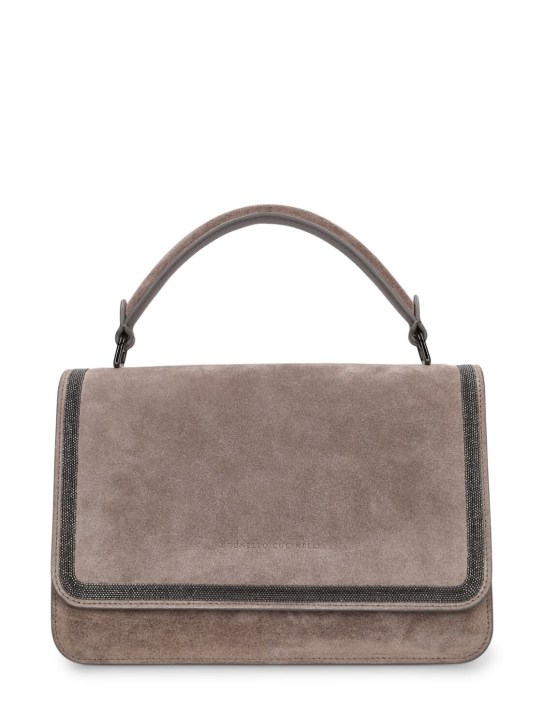 Brunello Cucinelli: Soft velour leather shoulder bag - Ossido - women_0 | Luisa Via Roma