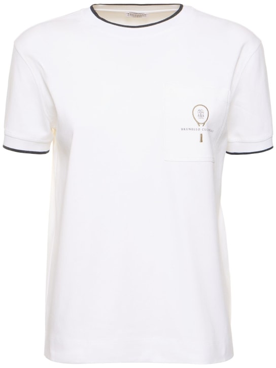 Brunello Cucinelli: T-shirt in jersey di cotone - Bianco - women_0 | Luisa Via Roma
