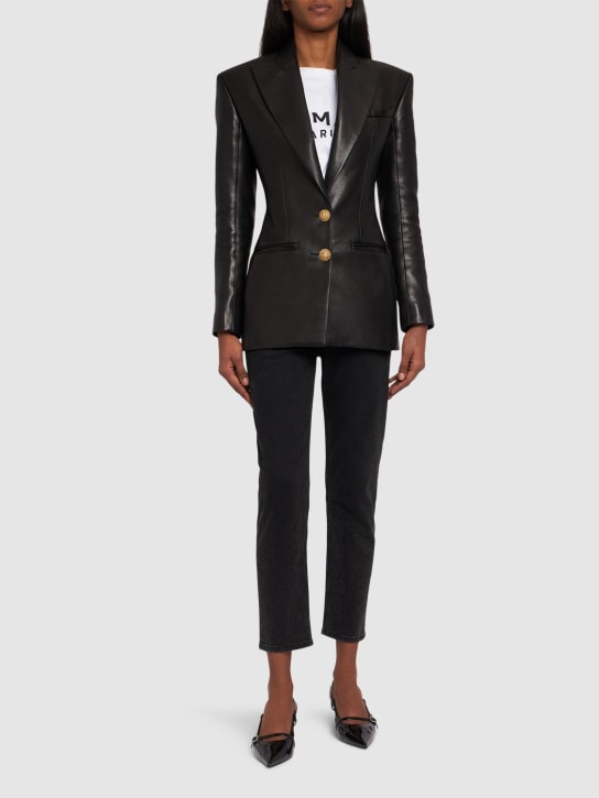 Balmain: Fitted leather jacket - Black - women_1 | Luisa Via Roma