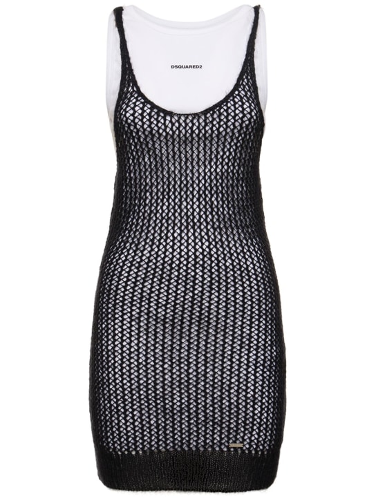 Dsquared2: Layered knit & jersey tank dresses - Black/White - women_0 | Luisa Via Roma