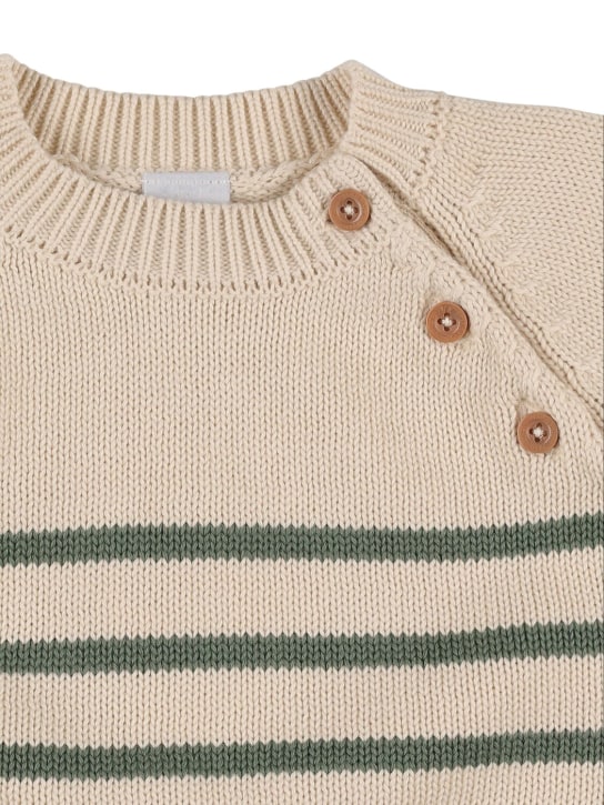 Petit Bateau: Cotton knit sweater - White/Green - kids-boys_1 | Luisa Via Roma