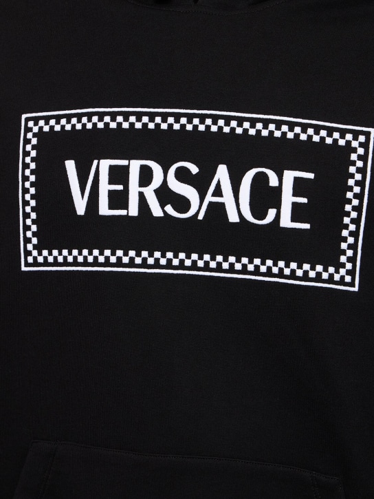 Versace: Felpa in cotone con cappuccio - Nero - men_3 | Luisa Via Roma