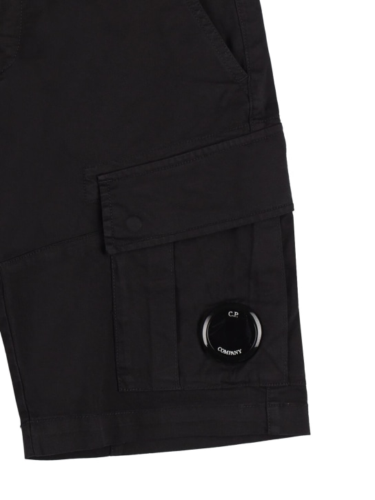 C.P. Company: Stretch cotton gabardine cargo shorts - Black - kids-boys_1 | Luisa Via Roma