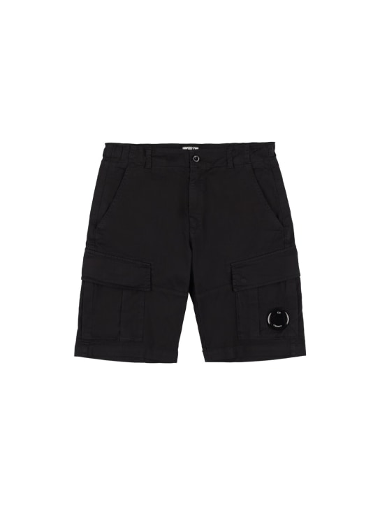 C.P. Company: Shorts cargo de gabardina de algodón stretch - Negro - kids-boys_0 | Luisa Via Roma